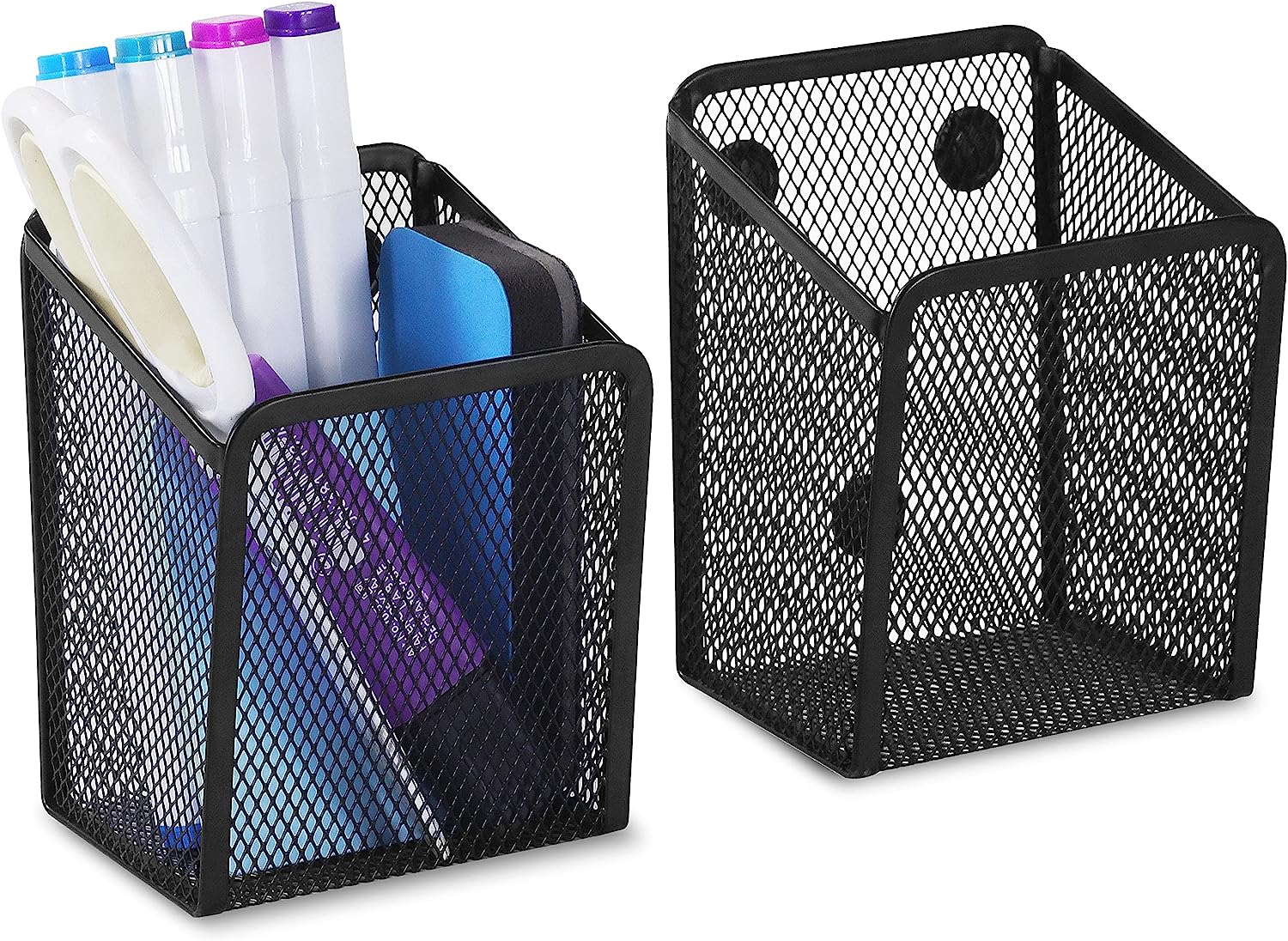 DALTACK Magnetic Pencil Holder Magnetic Shelf for the Whiteboard 3-Grid Mesh Magnetic Pen Holder for Refrigerator Magnetic Organizer Locker Accessories Organizer for Home, School and Office, Black - Image 1